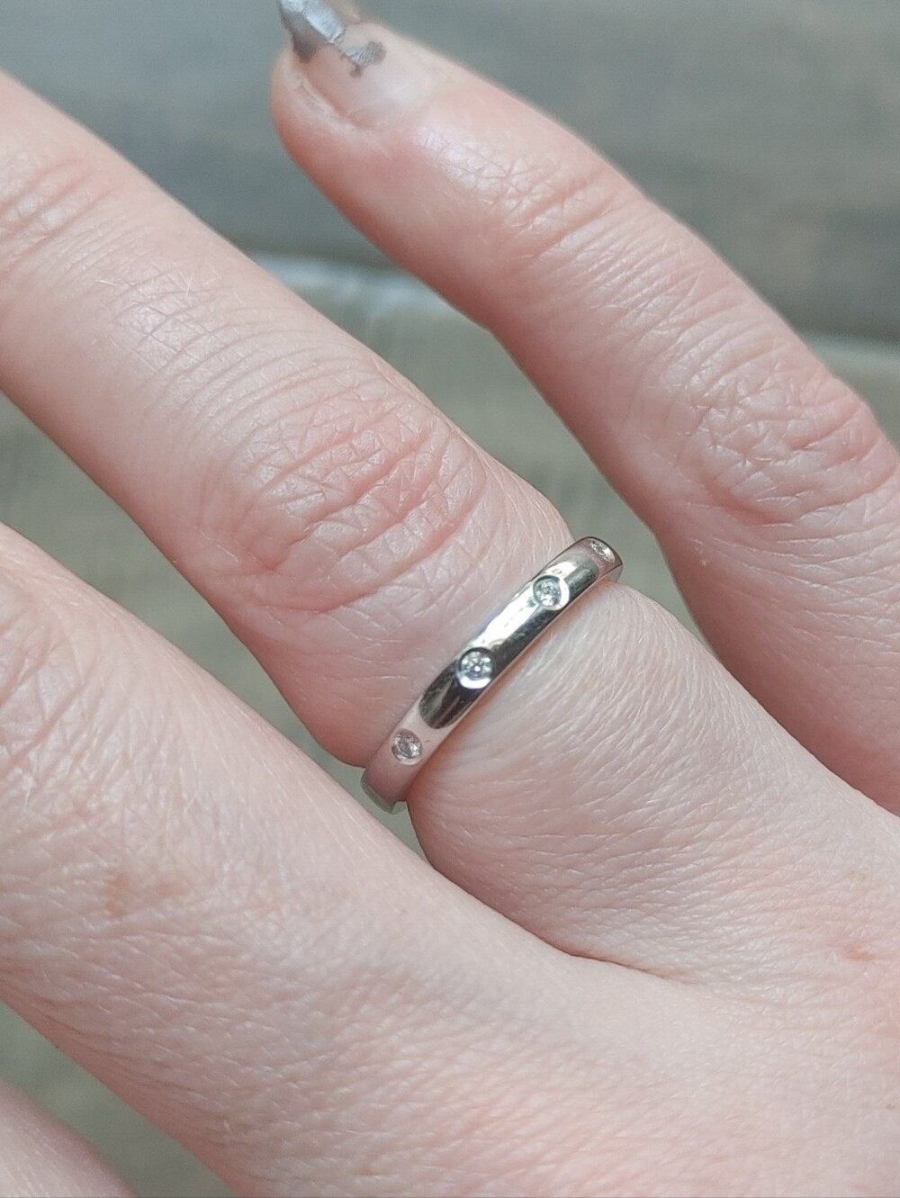 14K White Gold Wedding Band with Diamonds